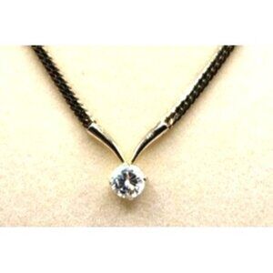 Solitaire Cubic Zirconia Prong Set  15" V Shape Necklace